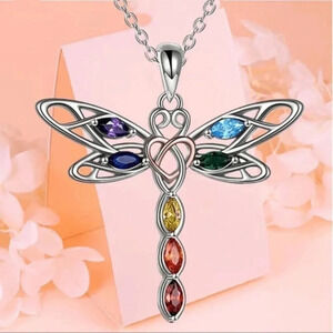 1 LEFT! Silver Colorful Rhinestone Dragonfly Necklace